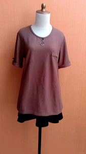 atasan kaos wanita coklat L XL blouse jumbo lengan pendek santai