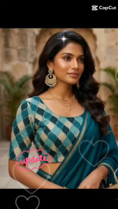 2XL to 3XL (Bust 36-42) Readymade Stretchable Saree Blouse diamond pattern short sleeves and fitted design.