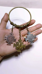 St. Benedict Miraculous Medals and Exorcism Crucifix Tri-Color Hanging Door Knob Chimes Good Charm for Protection Against Bad Lock For All Season Souvenir comes with a Pouch