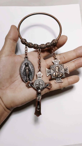 St. Benedict Miraculous Medal and St. Pio Bronze Hanging Door Chimes for Protection Against Evil. Free Gift Pouches