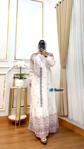 GAMIS CERUTY ETNIK MOTIF BARU SATU SET KERUDUNG LD 110 CM PB 140 CM