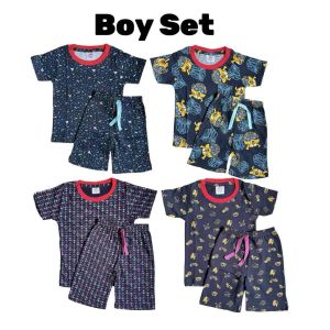 Playset Kids (Tag 2-6) for Boy Girl Tops with Short Pants Cotton Clothing Set / Baju Set Kanak Kanak Lelaki Perempuan 1 2 3 4 5 Tahun