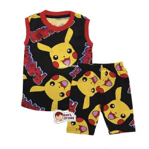Playset Kids Pokem0n (2 years old) for Boy Girl Clothing Set Cotton Shirt with Short Pants / Playset Kanak Kanak Lelaki Perempuan