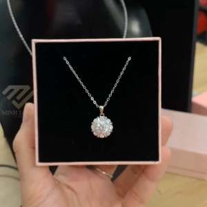 Dây Chuyền Nữ Hoa Mặt Trời  Bạc Ý 925 Cao Cấp Xi Vàng Trắng 5 lớp Đính Kim Cương Moissanite Kèm Kiểm Định GRA Chính Hãng