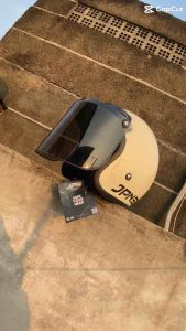 Helm Bogo Retro Classic JPN Retro Cream Metalik satu paket kaca Flat dan kaca Cembung