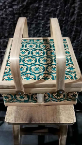 keranjang truntum hijau - keranjang hampers - box bambu - tempat hantaran - kotak teruntum 25*25cm