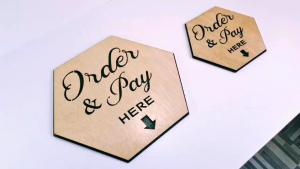 Sign Tulisan Order Pay Here Tempel / Papan Board Cafe Resto Kayu Unik