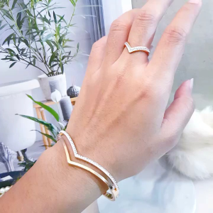 Set Fuji Titanium Gelang dan Cincin Rosegold Cantik Awet Anti Karat 718aa