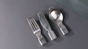 Set Alat Makan 3 in 1 Lipat Stainless Camping - Serbaguna Travel Outdoor Multifungsi
