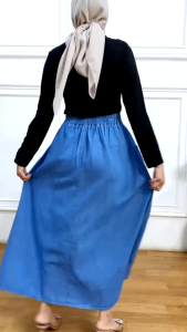 Rok Fita Dewasa All Size - Bahan Jeans/Denim Wash - Halus, Lembut, Tebal - Warna Hitam, Navy, Telor Asin - Lingkar Pinggang 105cm - Panjang Rok 95cm - Lebar Rok 103cm