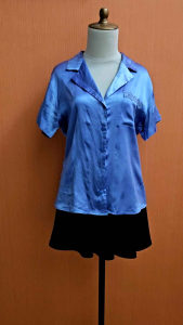 atasan kemeja wanita biru muda pastel ADONNA cewek M L lengan pendek MEWAH