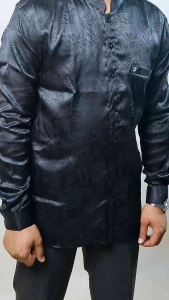 ZABEER Kemeja Koko Pria Jacquard Silky - Roma Hitam