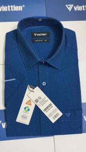 (8P2171) Áo sơ mi Việt Tiến tay ngắn vạt ngang form regular fit hơi ôm
