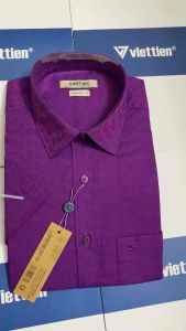 (6P0046) Áo sơ mi Việt Tiến tay ngắn vạt ngang form regular fit hơi ôm vải 100% cotton