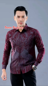 Batik Burgundy Terbaru Pria Lengan Panjang Adem & Tidak Mudah Luntur Bahan Katun | Ukuran M L XL XXL