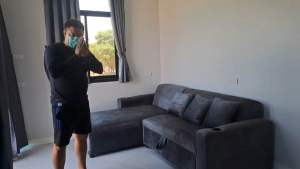 ชุดโซฟารู่ ดึงนอน ผ้าหนังช้างฮอนแลนด์ สีเทา กระบวนการขนาดกว้าง 2.40 เมตร*ยาว 1.65 เมตร สำหรับลูกค้า