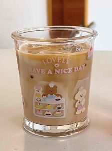 แก้วน้ำ แก้วกาแฟ ขนาด 350 มล. วัสดุแก้ว ทนความร้อน น่ารัก พร้อมส่ง