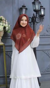 Khimar Printing Ceruty Babydoll 2 Layer pola Oval Mini YUNDA Y04 muslim instant syari