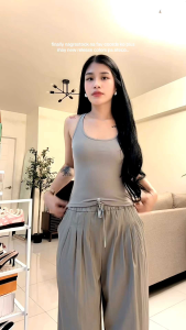Womens Plain Terno Set Tank Top & Baggy Wide Leg Pants in Multi Color for Comfortable Everyday Wear