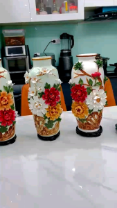 Bình Bông Đắp Nổi 3D Nhập Khẩu_Lọ Hoa Gốm Sứ Giang Tây Cao Cấp_Trang Trí _Decor_Biếu Tặng