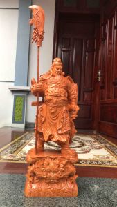 Tượng Quan công trống đao phong thủy gỗ hương đá kt 60/24/15