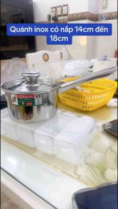 Quánh inox TITHAFAC có kèm nắp size từ 14cm-18cm dùng được mọi loại bếp - Quánh nồi inox kèm nắp