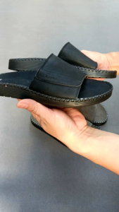 Dép quai ngang nam da sáp Dép da nam thời trang đế đốc tơ` may viền thủ công trẻ bền đẹp