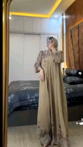 K-FASHION Gamis Set Hijab Wanita Terbaru Kekinian Lebaran Bunga