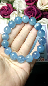 (Certificate) 100% Natural High Grade Aquamarine bracelet  13mm + (证书）100%纯天然冰润海蓝宝手串 13mm +