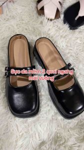 Sục mũi vuông giày hở gót da mềm êm phối 2 quai ngang