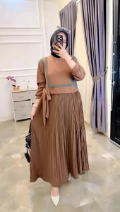 (2oN) MT.HL 1512 MARZIA 1 Terbaru Baju Dress Gamis Rib Knit wanita Muslimah. Nazra Sha