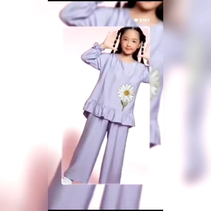 Little pineapple setelan tunik daisy bordir linen anak 4-9Y