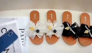 S1036 Sandal Aksesoris Pita / Sandal Motif Pita Bunga Candy / Sandal Flat Wanita / Sandal Fashion Cewek