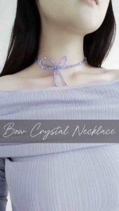 Wanda Bow Crystal Necklace Kalung Pita Ribbon Bowknot Kristal Beaded Choker Korean Style Korea Glamour