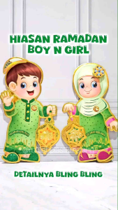 SEPASANG (cowok dan cewek) HIASAN KERTAS IDUL FITRI BOY GIRL paper decoration dekorasi eid mubarak puasa ramadan ramadhan anak tempelan pintu dinding murah glitter glossy muslim hijab takbiran lebaran