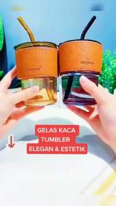 MJ88 Tumbler Kaca 400ml Gelas Minum Kaca Bening Aesthetic Coffee Cup Anti Tumpah / Gelas tumbler Aesthetic Gelas Minum Kaca Simple Elegan Water Bottle Cup For Coffee /Gelas Kaca Dengan Penutup / Gelas Serbaguna /Gelas Kaca Tumbler Super Murah