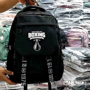 Tas Ransel Hitam Seri Boxing Kasual Outdoor Uniseks