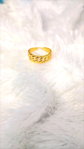 Titani.id Acc-1623: Aksesoris Wanita Cincin Titanium Gold Anti Karat Motif Double Rantai