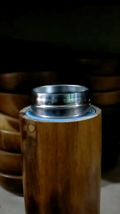 Tumbler Botol Stainless & Cover Kayu Jati Tahan Panas Volume 400ml