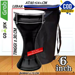 Gendang Marawis Anak 6 inch Hitam Polos Mika Putih