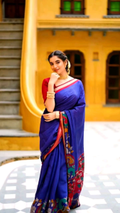 (PREORDER) polyester  Viscose chanderi sarees  work with  Kalamkari  border
