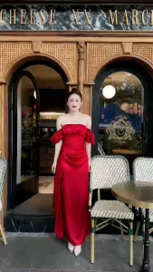 Đầm Body Dạ Hội Trễ Vai Phi Corset Eo Siêu Sang Dự Tiệc Chất Phi Thái Phi Corset Eo Có Mút 2 Màu Đỏ Trắng