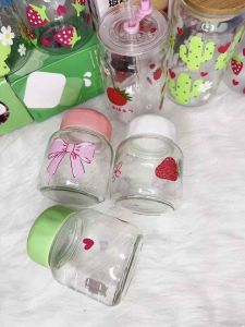 Cốc thuỷ tình bình thuỷ tinh uống nước hoạ tiết dễ thương