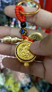 Snake Keychain lucky charm with snake money bar ingot charm Wulou charm coins . Zodiac animals Rotating with powder cenabar.