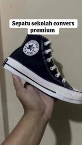 Sepatu sekolah converse tinggi pendek hitam putih size 36-44 COD