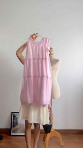 CHAWY Chiffon cute dress 🍩🌷 C4545 มินิเดรสสั้น มินิเดรสสั้นชีฟอง มี 2 สี เบจ ชมพู