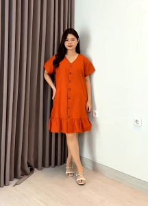 Dress Caroline Rayon Full Kancing Depan Aktif Busui Bumil Friendly