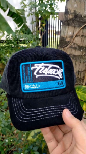 FUBAXS topi VISOR PENDEK trucker jaring topi terbaru variasi warna CORDUROY BLACKNBLUE