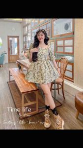 ชุดเซ็ท มินิเดรสสม้อคหลัง+กางเกงขาสั้น ลายดอกเดซี่