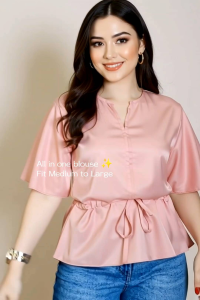 CALESHA| Thalia Blouse Elegant Silk Cotton Top  Perfect for casual days office wear brunch with friends date nights or even semi-formal events! Flowy sleeves + waist tie design  chic comfort that fits Medium to Large  Womenswear